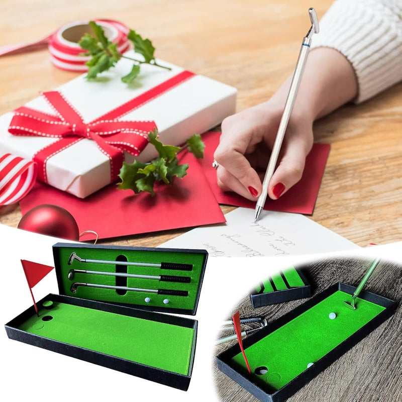 comfrt Golf Pen Set Gifts, Desktop Golf Ball Pen Gift Set Mini Desk Games Including Putting Green, Flag 3 Golf Clubs Pens & 2 Balls, Stationery Decorations for Golfer Fans Golf Office - Image 2