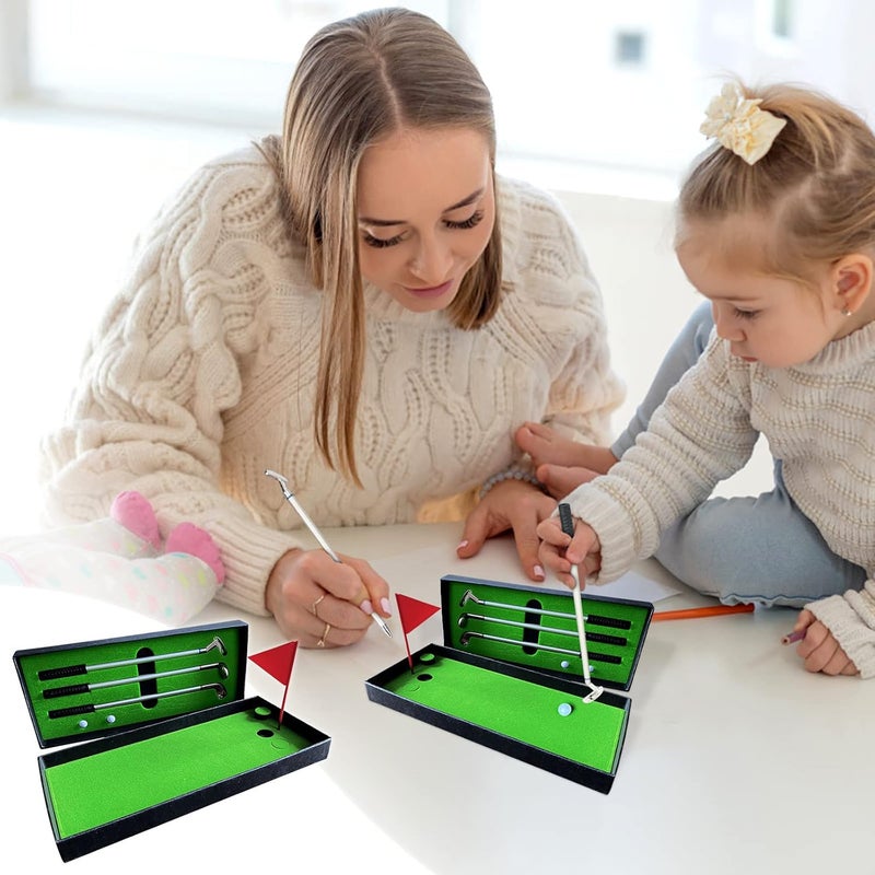 comfrt Golf Pen Set Gifts, Desktop Golf Ball Pen Gift Set Mini Desk Games Including Putting Green, Flag 3 Golf Clubs Pens & 2 Balls, Stationery Decorations for Golfer Fans Golf Office - Image 3