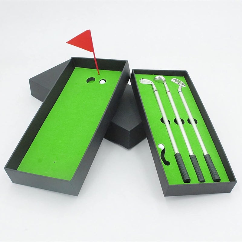 comfrt Golf Pen Set Gifts, Desktop Golf Ball Pen Gift Set Mini Desk Games Including Putting Green, Flag 3 Golf Clubs Pens & 2 Balls, Stationery Decorations for Golfer Fans Golf Office - Image 5