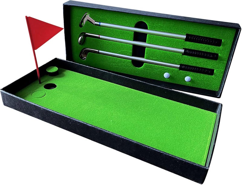 comfrt Golf Pen Set Gifts, Desktop Golf Ball Pen Gift Set Mini Desk Games Including Putting Green, Flag 3 Golf Clubs Pens & 2 Balls, Stationery Decorations for Golfer Fans Golf Office - Image 1