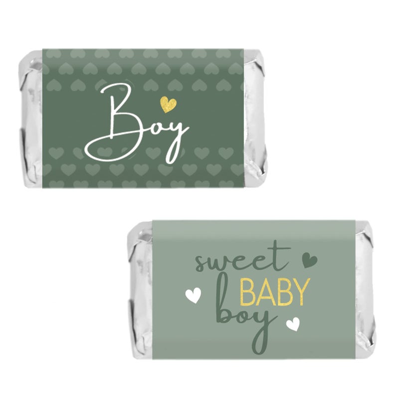 Green Its a Boy Baby Shower Wrappers for Mini Chocolate Bars Sweet Baby Boy Party Favor Candy Labels  45 Count