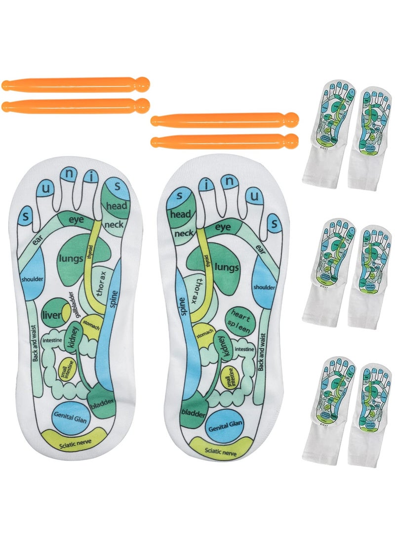 SYOSI Reflexology Socks, Foot Massage Socks with Reflexology Zones Marked, Foot Pressure Point Auxiliary Socks with Trigger Point Massager Tools, Body Care Acupressure Foot Sticks(4 Pairs) - Image 1