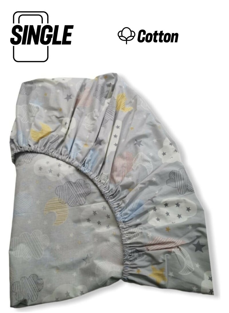 Bebek Özel Baby Special 100% Cotton Baby and Kids Elastic Sheet Gray Cloudy 40 x 80 cm  - Image 1