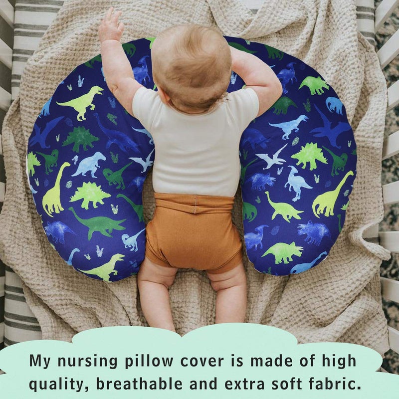 TANOFAR Dinosaur Nursing Pillow Cover, Breastfeeding Pillow Slipcover for Baby Boys & Girls, Nursing Pillow Case for Newborn, Soft Fabric Fits Snug On Infant, Washable & Breathable, Watercolor Dinosaur Blue - Image 3