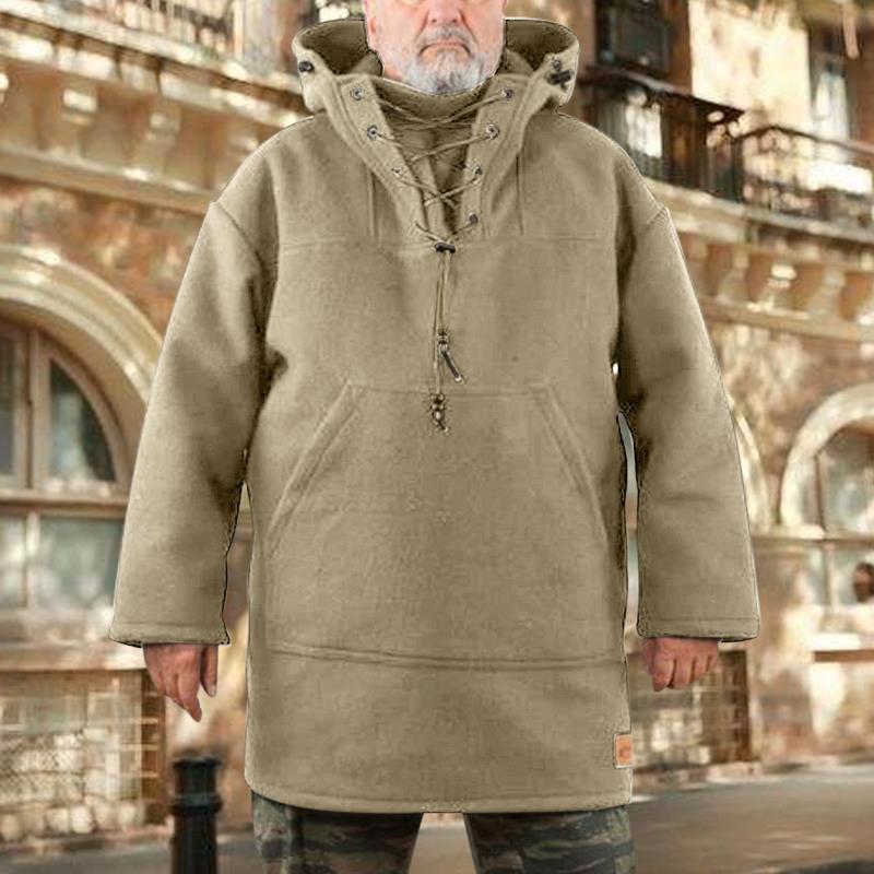 Mens Mid-Length Casual Wool Coat Sweatshirt Apricot