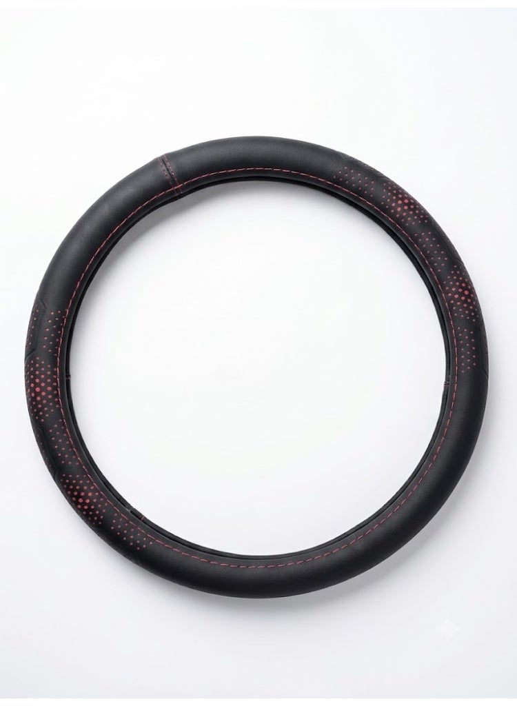 CGS Premium Black Leather Steering Wheel Cover with Red Stitching – Non-Slip - Image 1