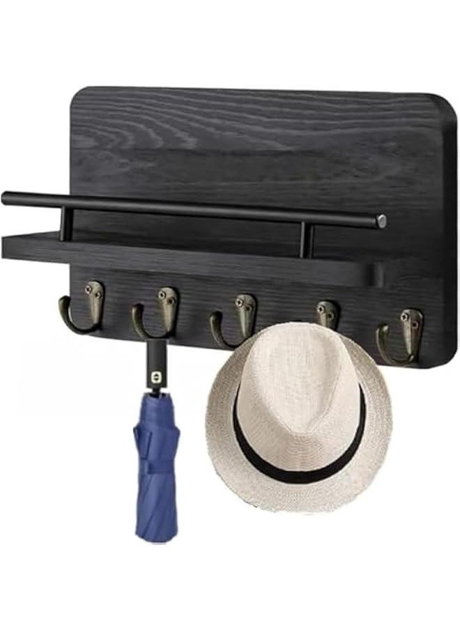 HOOKOR Wall Mounted Key Holder, Key Rack, Hooks Organizer for Wall Decorative with 5 Key Hooks, Hanger Rack, Rural Wooden Mail Rack Organizer with Shelf, Key Rack Organizer for Home, Entryway, Hallway  - Image 1