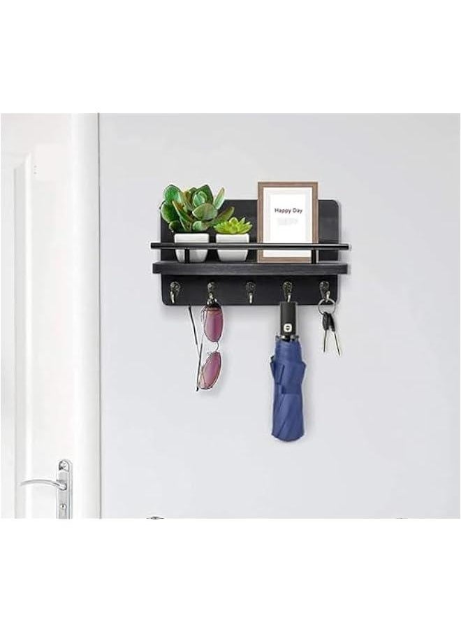 HOOKOR Wall Mounted Key Holder, Key Rack, Hooks Organizer for Wall Decorative with 5 Key Hooks, Hanger Rack, Rural Wooden Mail Rack Organizer with Shelf, Key Rack Organizer for Home, Entryway, Hallway  - Image 2