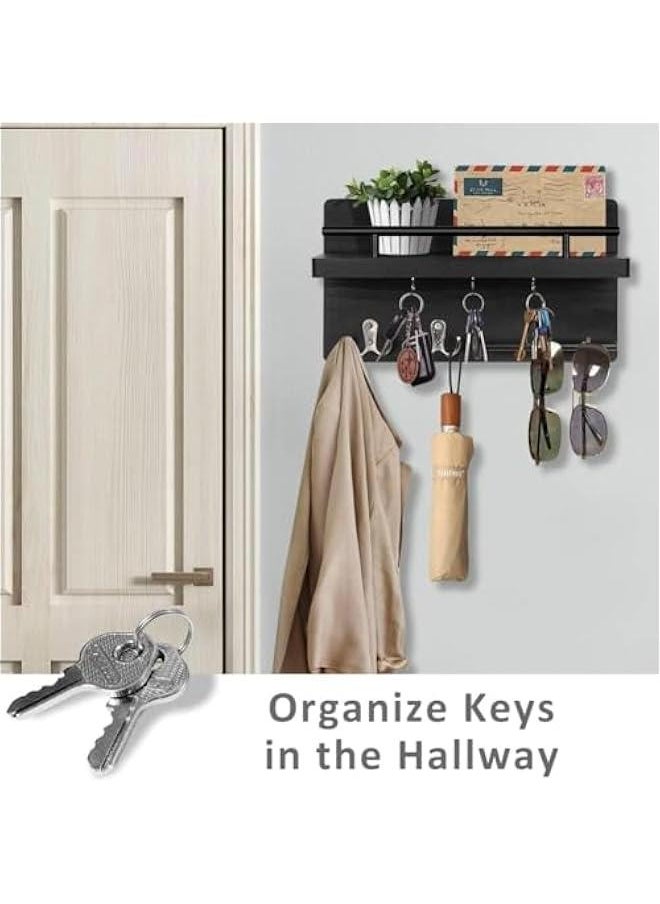 HOOKOR Wall Mounted Key Holder, Key Rack, Hooks Organizer for Wall Decorative with 5 Key Hooks, Hanger Rack, Rural Wooden Mail Rack Organizer with Shelf, Key Rack Organizer for Home, Entryway, Hallway  - Image 3