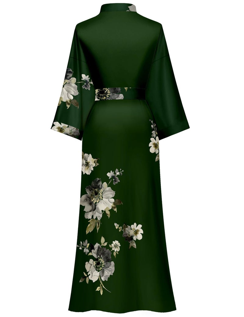 Kihnop Women's Floral Long Kimono Robe Japanese Style Long Satin Robe Long Silk Robe Ladies Kimonos Silky Bathrobe Cover Up - Image 2