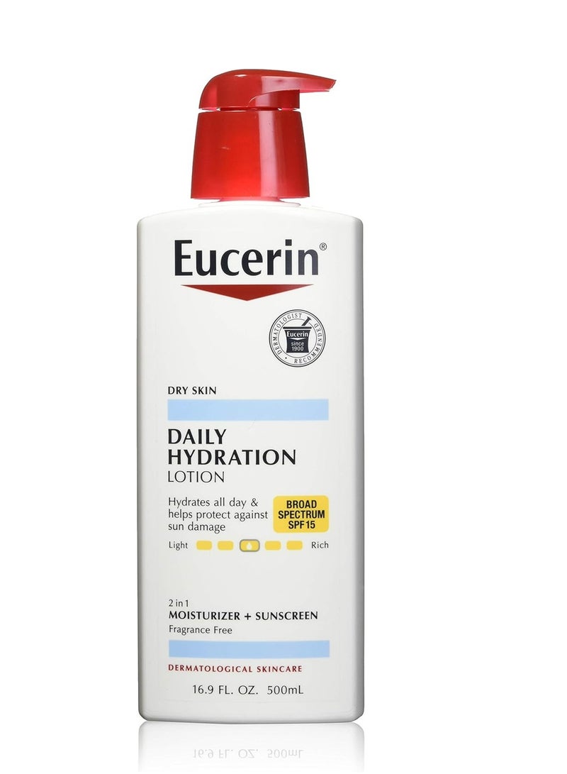 يوسيرين Eucerin لوشن الترطيب اليومي بعامل حماية من الشمس 15 خالٍ العطور 16.9 أونصة سائلة 500 مل منيوسيرين غسول جاف - Image 1