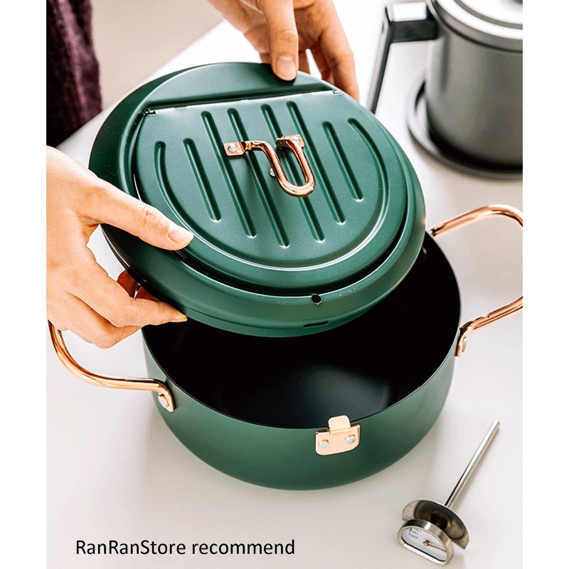 Cyrder Japanese Tempura Deep Fryer Pot with Fahrenheit Thermometer 3.5L- Nonstick Carbon Steel Oil Fryer, Fried Tempura/Chicken/Fish/Shrimp, Easy Clean, Green Big Tempura Pan, 10.2inch - Image 4