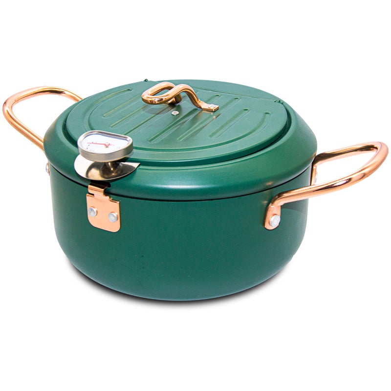 Cyrder Japanese Tempura Deep Fryer Pot with Fahrenheit Thermometer 3.5L- Nonstick Carbon Steel Oil Fryer, Fried Tempura/Chicken/Fish/Shrimp, Easy Clean, Green Big Tempura Pan, 10.2inch - Image 1