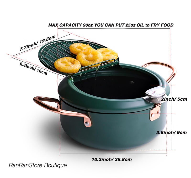 Cyrder Japanese Tempura Deep Fryer Pot with Fahrenheit Thermometer 3.5L- Nonstick Carbon Steel Oil Fryer, Fried Tempura/Chicken/Fish/Shrimp, Easy Clean, Green Big Tempura Pan, 10.2inch - Image 5
