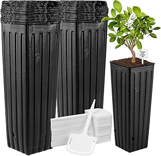 YARNOW YARNOW 60 Pcs Plastic Deep Plant Nursery Pots, Black Deep Seedling Pots, 11.6 Inch Tall Tree Pots, with 60 Pcs Plant  - Image 1