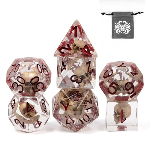 UDIXI Skull DND Dice Set Resin D and D Dice Set with Storage Pouch for RPG and Other Tabletop Games - Image 1