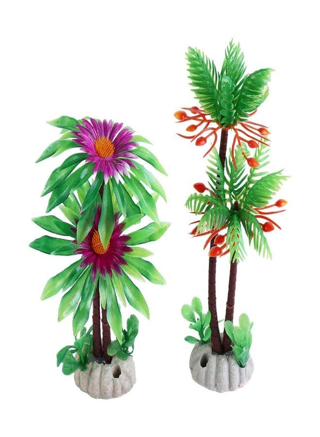 Pokinge 2pcs Mini Coconut Palm Tree Artificial Aquarium Plants with Base,Lifelike Plastic Palm Tree Aquatic Water Weeds,Fish Tank Water Plant Grass Ornament - Image 1
