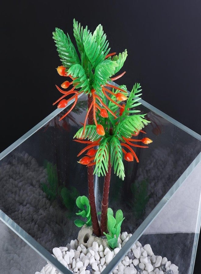 Pokinge 2pcs Mini Coconut Palm Tree Artificial Aquarium Plants with Base,Lifelike Plastic Palm Tree Aquatic Water Weeds,Fish Tank Water Plant Grass Ornament - Image 3