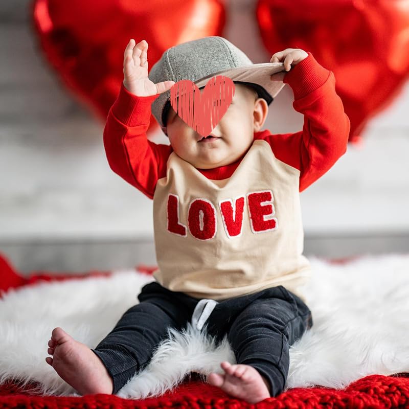 Okbabeha Baby Boy Valentines Outfit Long Sleeve Love Sweatshirt Jogger Pants 2Pcs Infant Toddler Boys Valentine Clothes (Love-Apricot, 2-3 Years) - Image 2