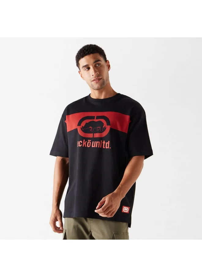 Ecko Unltd. Ecko Unltd Logo Print High-Low T-shirt with Crew Neck and Short Sleeves