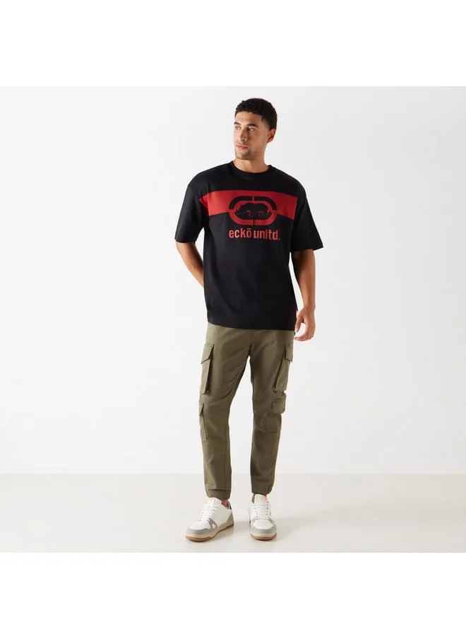 Ecko Unltd. Ecko Unltd Logo Print High-Low T-shirt with Crew Neck and Short Sleeves