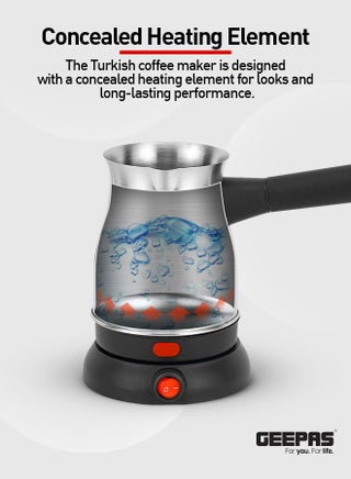 Electric Turkish Coffee Maker 0.8L Capacity, Stainless Steel | 360-Degree Rotation | Non-Automatic Cut Off | Coffee Kettle for Home Office 800 ml 800 W GK38050 Silver/Black - view 4