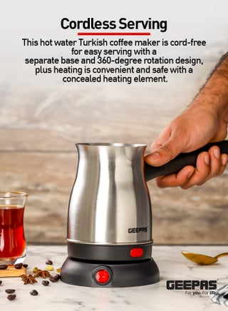 Electric Turkish Coffee Maker 0.8L Capacity, Stainless Steel | 360-Degree Rotation | Non-Automatic Cut Off | Coffee Kettle for Home Office 800 ml 800 W GK38050 Silver/Black - view 5
