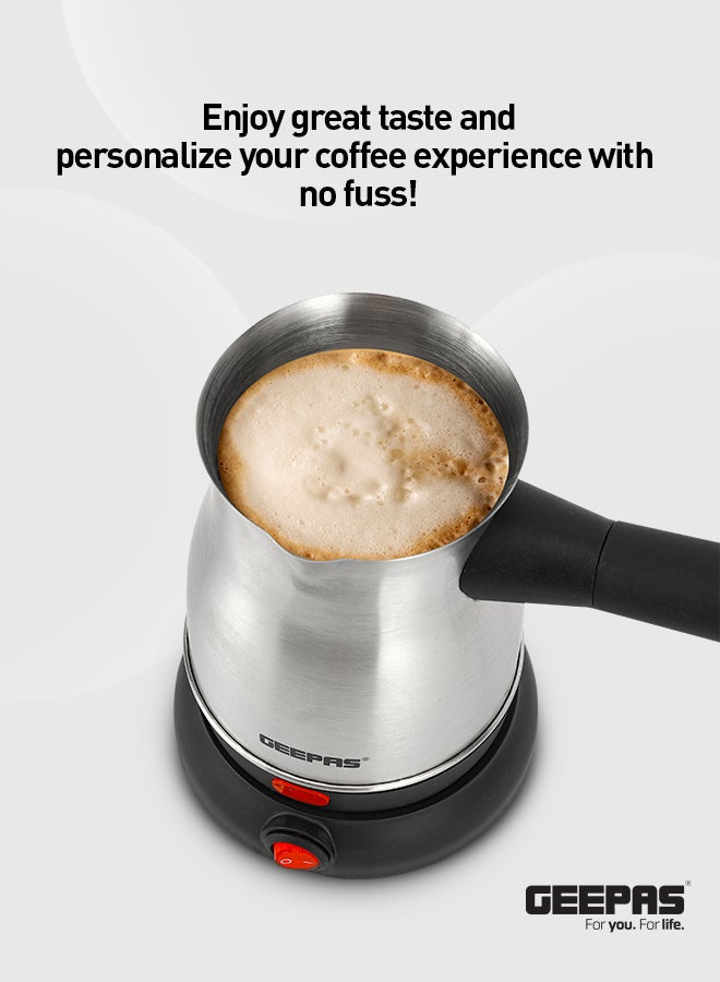 GEEPAS Electric Turkish Coffee Maker 0.8L Capacity, Stainless Steel | 360-Degree Rotation | Non-Automatic Cut Off | Coffee Kettle for Home Office 800 ml 800 W GK38050 Silver/Black - Image 2