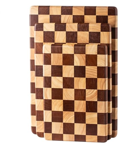 Linwnil End Grain Cutting Board 14.2"L x 9.5", Heavy Duty Acacia/Rubber Wood Cutting Board For Kitchen, Flippable Serving Board For Meat, Bread & Fruits, Rectangle（14.2"L x 9.5"） - Image 4
