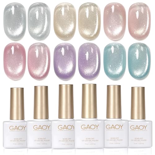 GAOY Cat Eye Gel Nail Polish Set with Magnet for Silver Blue Pink Glitter Holographic Cat Eye Salon Gel Manicure and Nail Art DIY at Home Spring Breeze - Image 1
