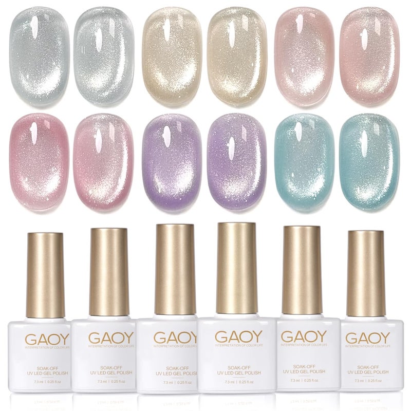 GAOY Cat Eye Gel Nail Polish Set with Magnet for Silver Blue Pink Glitter Holographic Cat Eye Salon Gel Manicure and Nail Art DIY at Home Spring Breeze - Image 3
