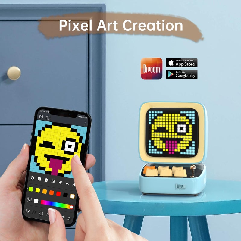 Divoom Ditoo Pro Retro Pixel Bluetooth Speaker, 16×16 App-Controlled Display, Mini Games, Smart Alarm, White Noise, Gift-Ready Desk Speaker for Music, Pixel Art & Room Decor (Blue) - Image 2