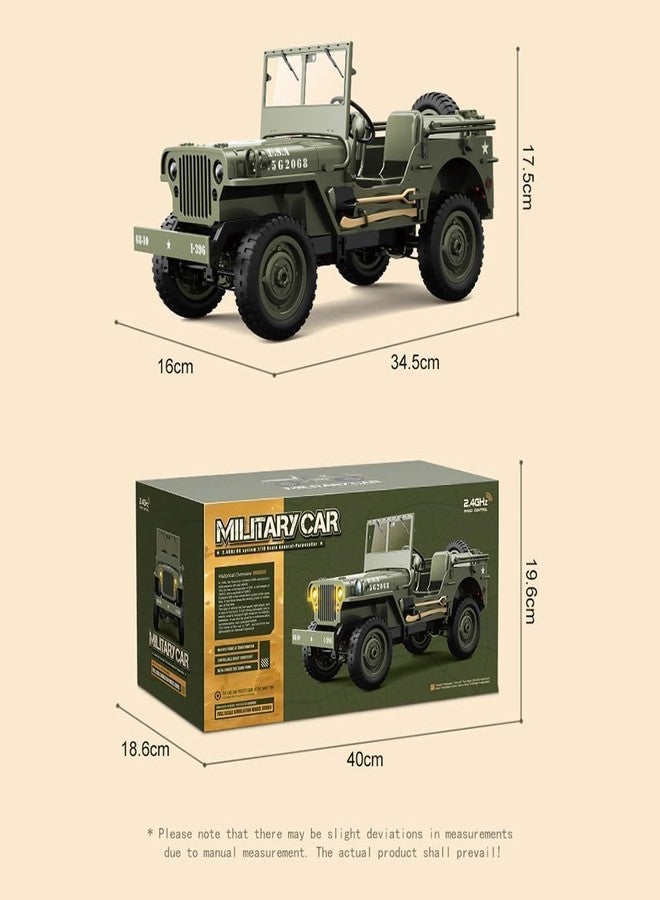 RABJET 1/10 Willys MB Jeep RC Car 4WD Off Road Vehicle RTR Multifunctional Jeep Car 2.4GHz Military Truck 4x4 RC Crawler with Car Light Two Batteries - Image 3
