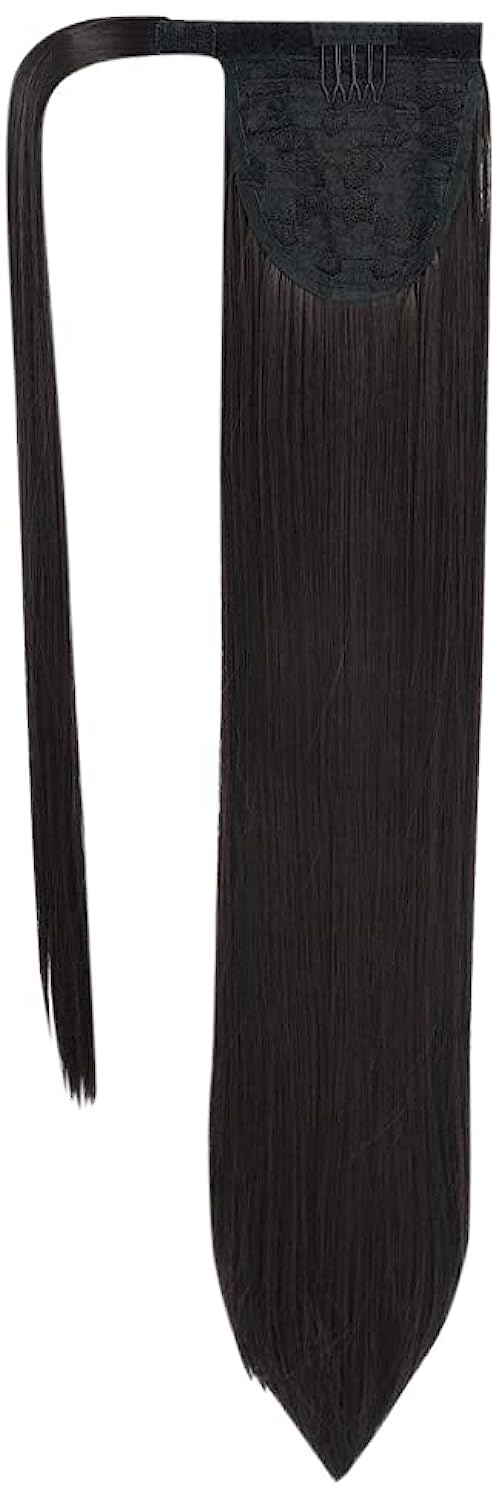 SEIKEA Clip in Ponytail Extension Wrap Around Natural Hairpiece for Women 20 Inch Straight Hair  Black Brown