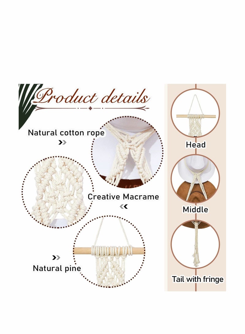 Y&D Hat Organizer Bohemian Wall Hanging Wooden Hooks Boho Hangers for Display Hand Weaving Rack Decorative Cap Holder Wide Brim (2 Pieces)  - Image 3