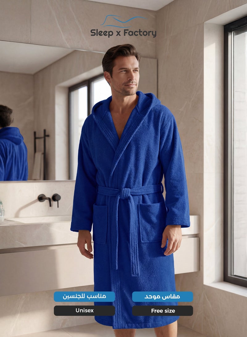 Sleep x Factory 100% Natural Cotton Bathrobe – Unisex – Free Size – Navy Blue - Image 2