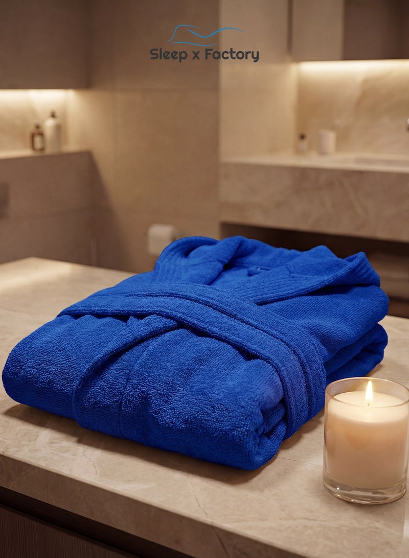 Sleep x Factory 100% Natural Cotton Bathrobe – Unisex – Free Size – Navy Blue - Image 1