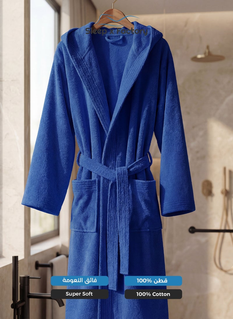 Sleep x Factory 100% Natural Cotton Bathrobe – Unisex – Free Size – Navy Blue - Image 3