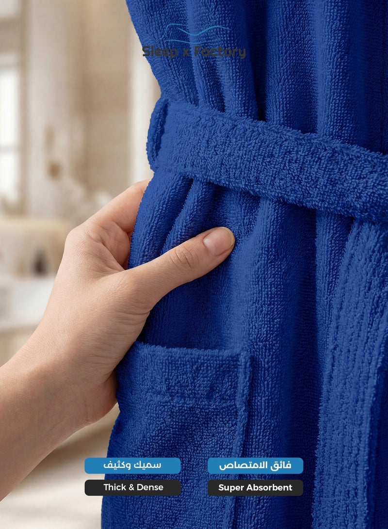 Sleep x Factory 100% Natural Cotton Bathrobe – Unisex – Free Size – Navy Blue - Image 4