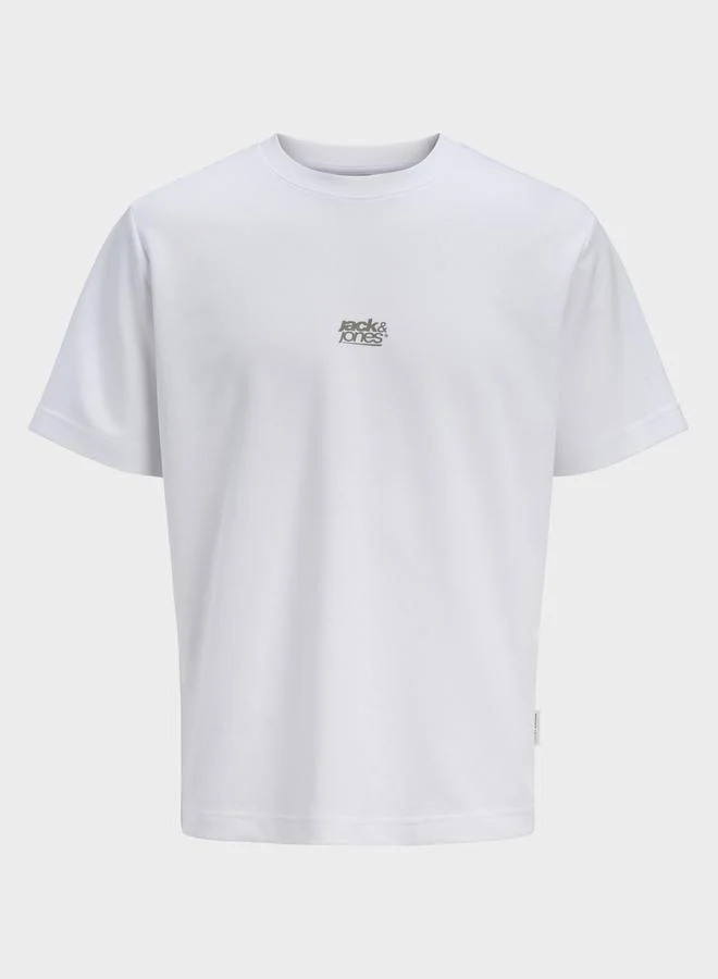 JACK & JONES Men White Logo Cotton Crew Neck T-Shirt