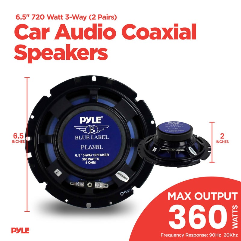 Pyle 4 New Pyle PL63BL 6.5" 720 Watt 3-Way Car Audio Coaxial Speakers Blue Stereo - Image 3