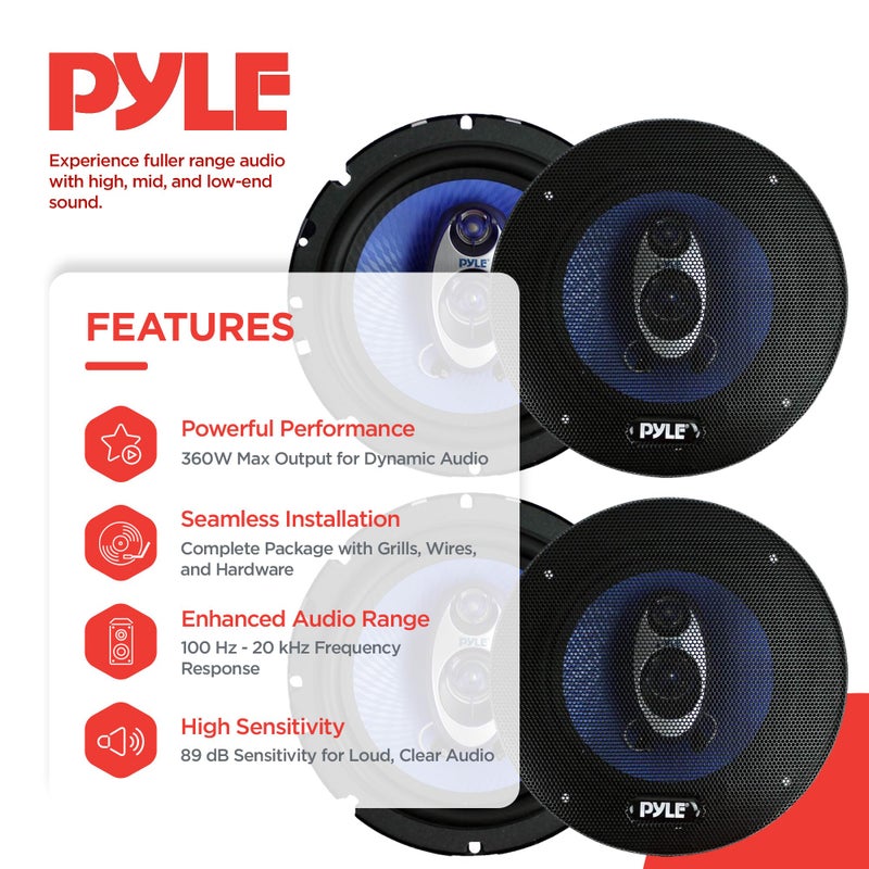 Pyle 4 New Pyle PL63BL 6.5" 720 Watt 3-Way Car Audio Coaxial Speakers Blue Stereo - Image 2
