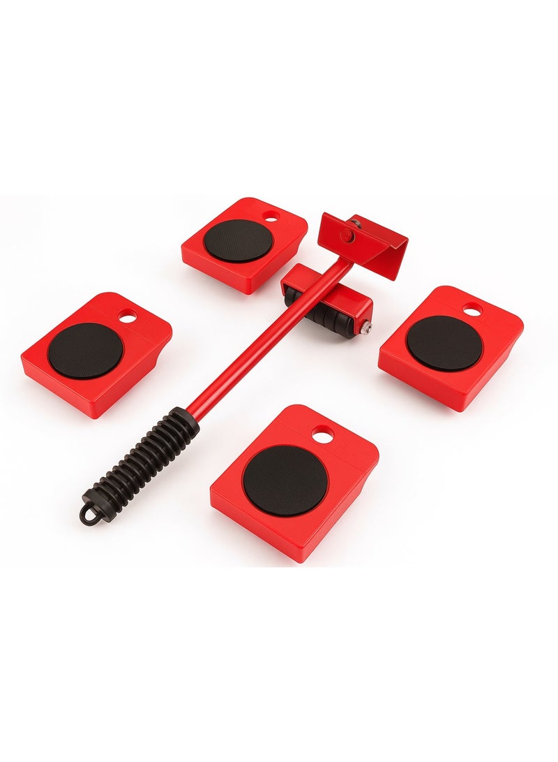 Furniture Lifter and Mover Tool Set | 5 Pcs Heavy Duty Furniture Moving Kit with Wheels | Easy Lifting & Shifting Tool for Sofa, Bed, Refrigerator & Appliances – Red - Image 1
