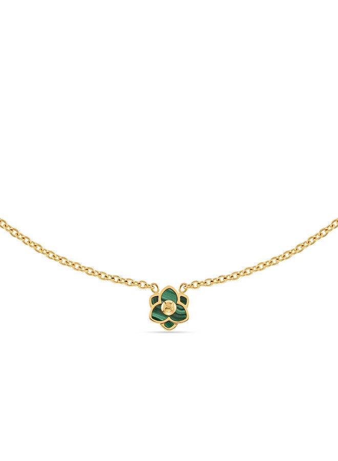 Saint Honore Paris Burj Malachite Flower Motif Small Gold Plated Necklace Elegant Designer Jewelry - Image 1
