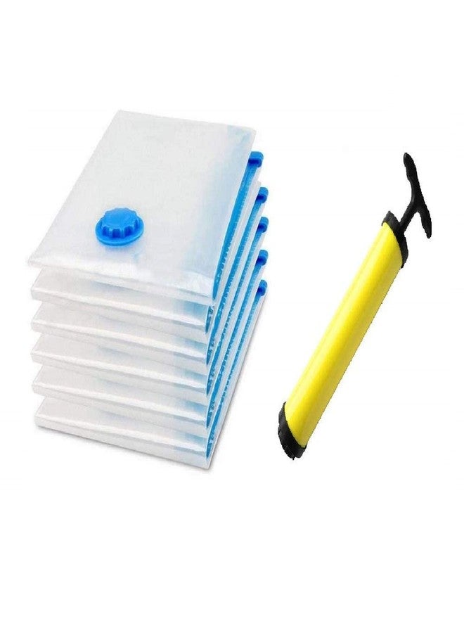 PAVITYAKSH Vacuum Storage Space Saver Reusable Ziplock Bags with Free Travel Pump - Pack of 6 X(80X120) - Image 1