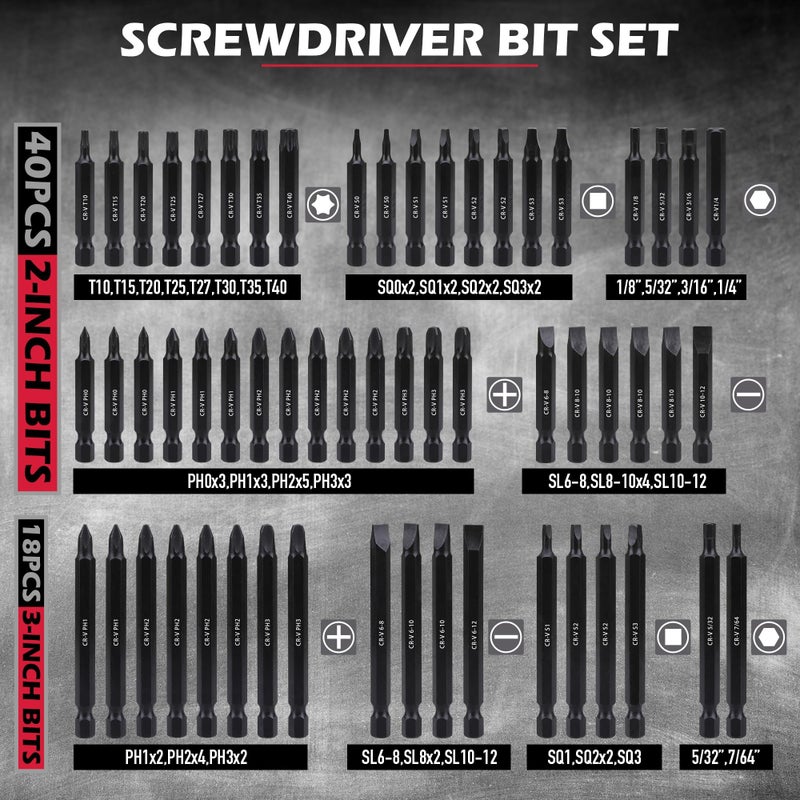 SEDY 232-Piece Ultimate Screwdriver Bit Set, Cr-V Impact Driver Bit Set Includes Security Bits,Nut Driver, Ratchet Wrench and Bits Holder - Image 2