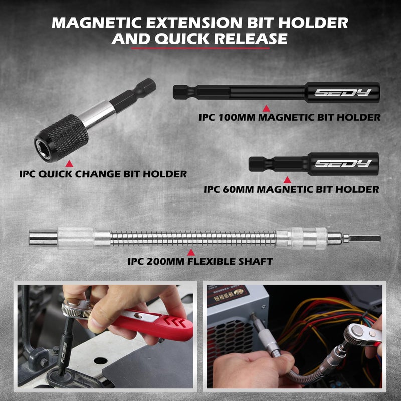 SEDY 232-Piece Ultimate Screwdriver Bit Set, Cr-V Impact Driver Bit Set Includes Security Bits,Nut Driver, Ratchet Wrench and Bits Holder - Image 5