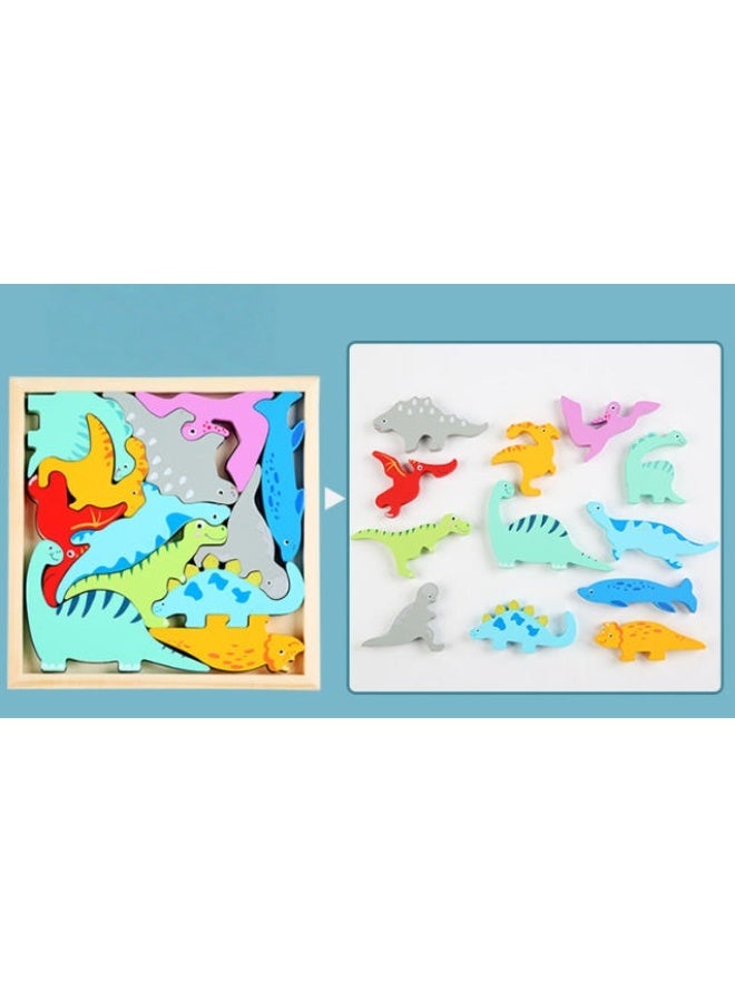 لغز خشبي ثلاثي الأبعاد كرتوني | لعبة تعليمية مونتيسوري بقطع كبيرة للأطفال من عمر 2–5 سنوات | لغز تفاعلي بين الوالدين والطفل (نسخة الديناصورات) - Image 3