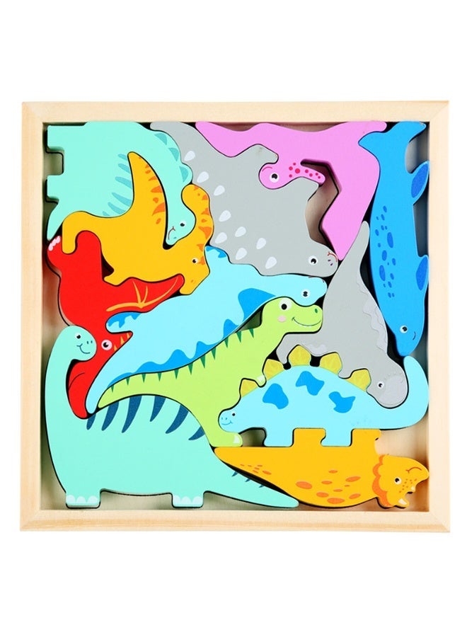 لغز خشبي ثلاثي الأبعاد كرتوني | لعبة تعليمية مونتيسوري بقطع كبيرة للأطفال من عمر 2–5 سنوات | لغز تفاعلي بين الوالدين والطفل (نسخة الديناصورات) - Image 2