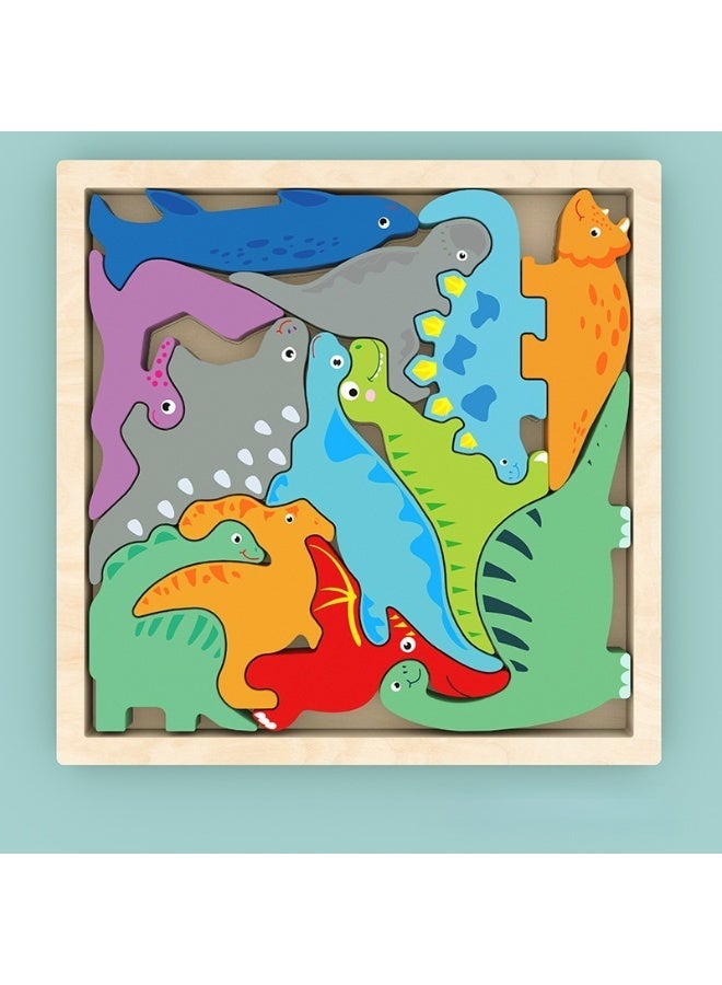 لغز خشبي ثلاثي الأبعاد كرتوني | لعبة تعليمية مونتيسوري بقطع كبيرة للأطفال من عمر 2–5 سنوات | لغز تفاعلي بين الوالدين والطفل (نسخة الديناصورات) - Image 1